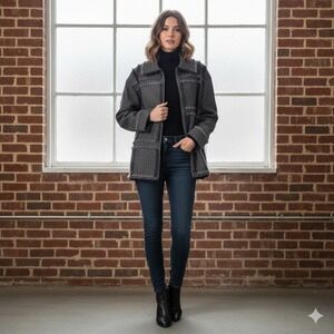 Vtg Christian Francis Roth CFR‎ 100% Wool Grey Fringed Zip Jacket Coat Womens 6